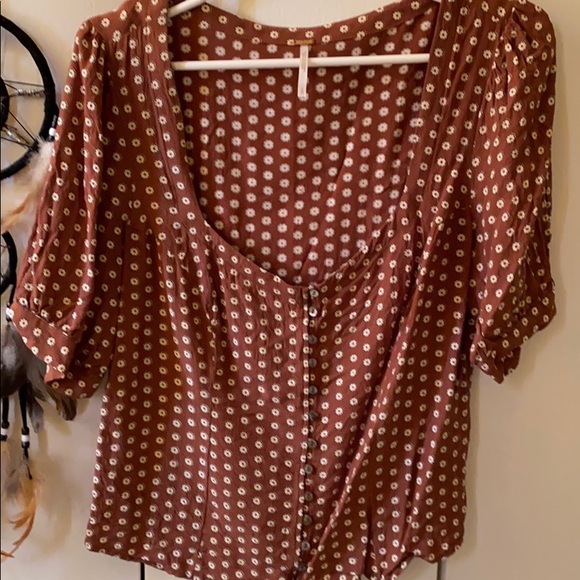 Burnt Orange Floral Free People Top - Picture 2 of 3